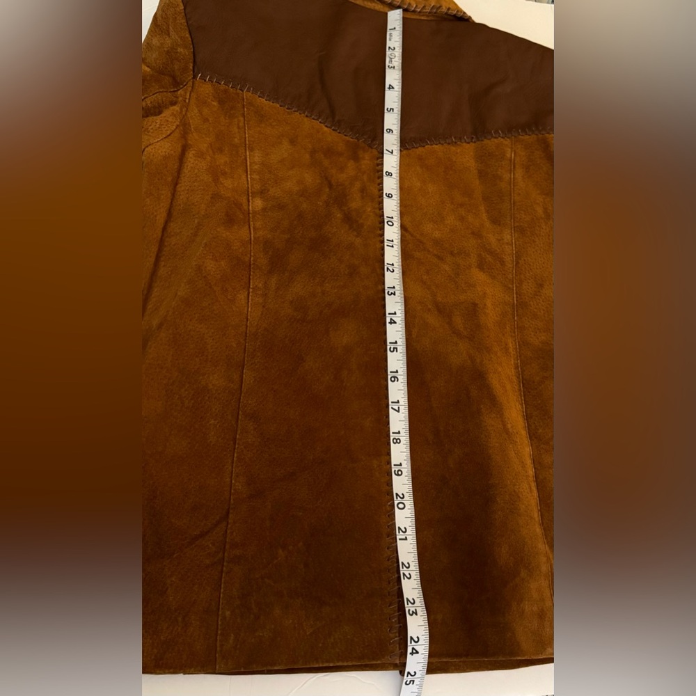 Lee Vintage Chestnut Brown Genuine Leather Suede Embossed Zip Up Lined Jacket M - Picture 10 of 12
